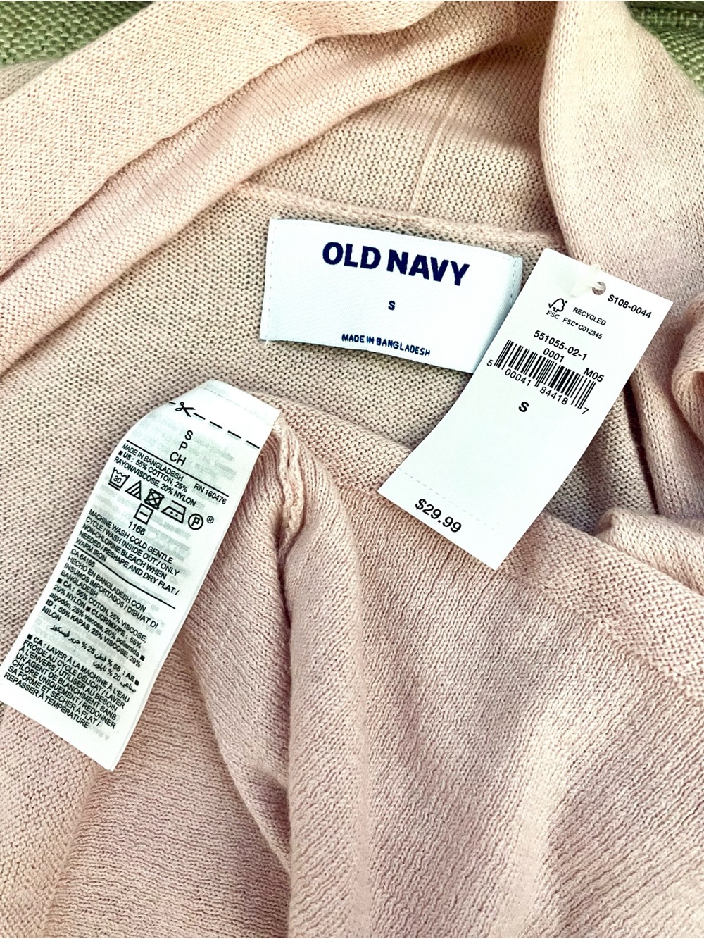 Old Navy Open-Front Lightweight 100% Cotton Cardigan - Pale Pink - Picture 3 of 3